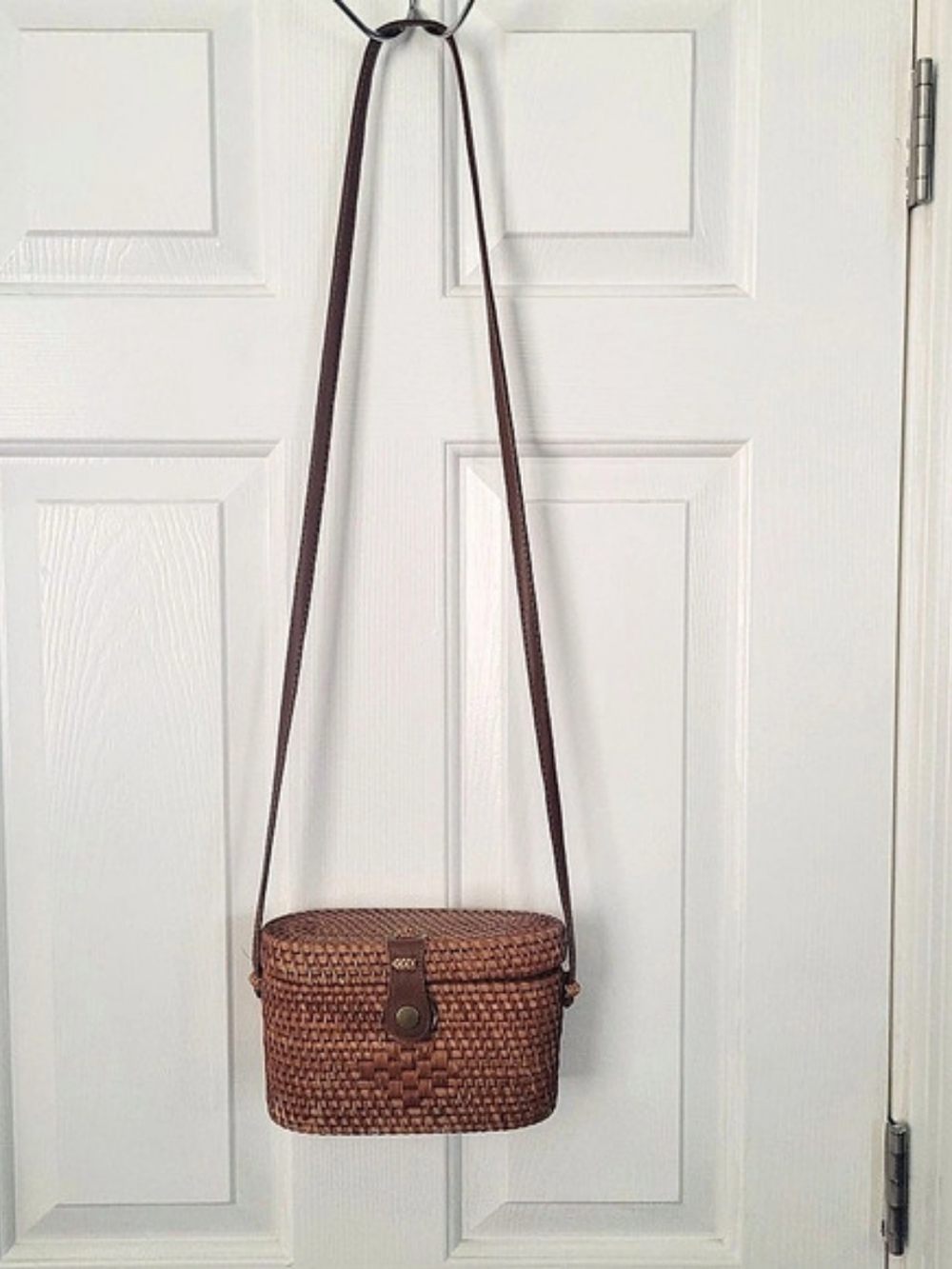 Woven Basket Crossbody Bag in Brown